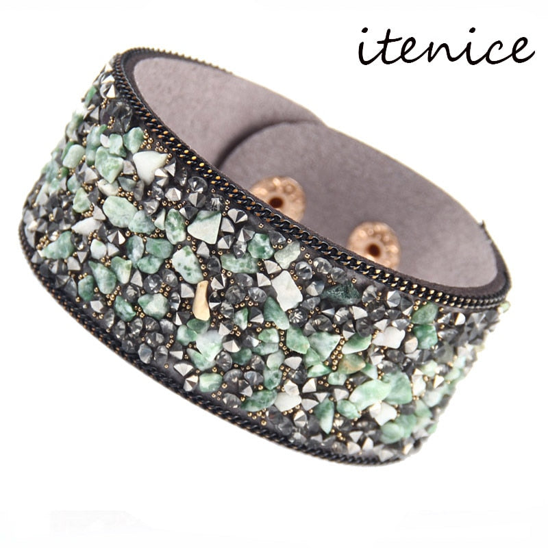 Wrap Cuff Slake Leather Bracelets With Crystal Rhinestone