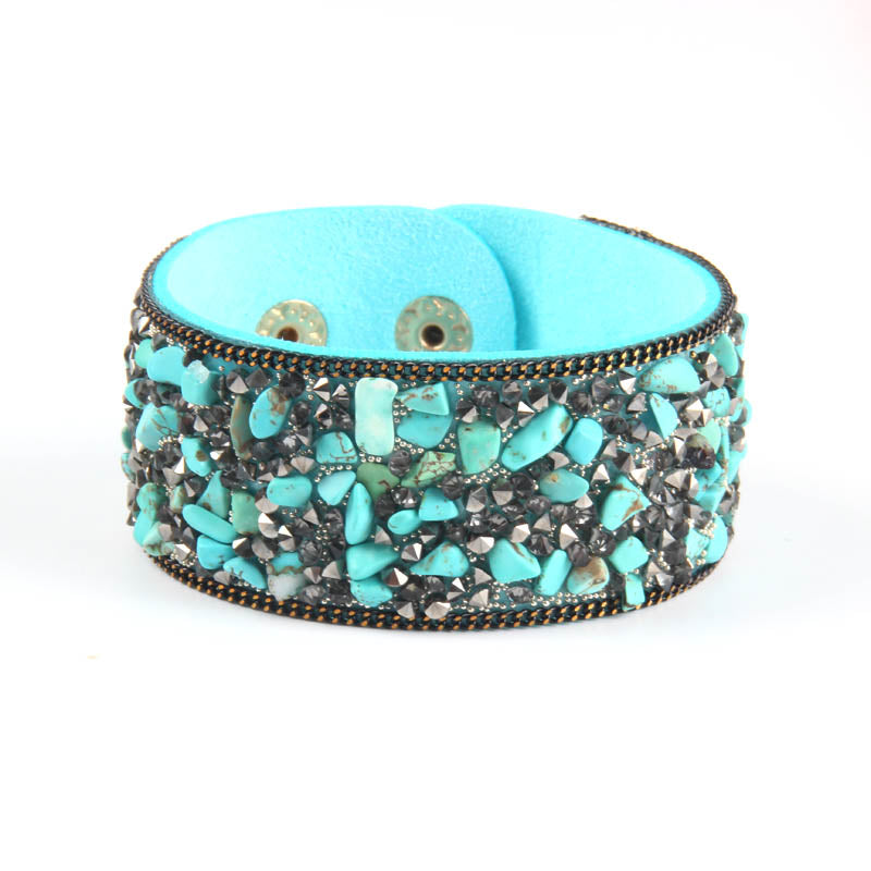 Wrap Cuff Slake Leather Bracelets With Crystal Rhinestone