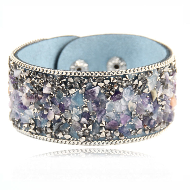 Wrap Cuff Slake Leather Bracelets With Crystal Rhinestone