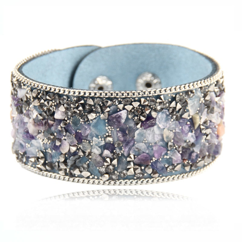 Wrap Cuff Slake Leather Bracelets With Crystal Rhinestone