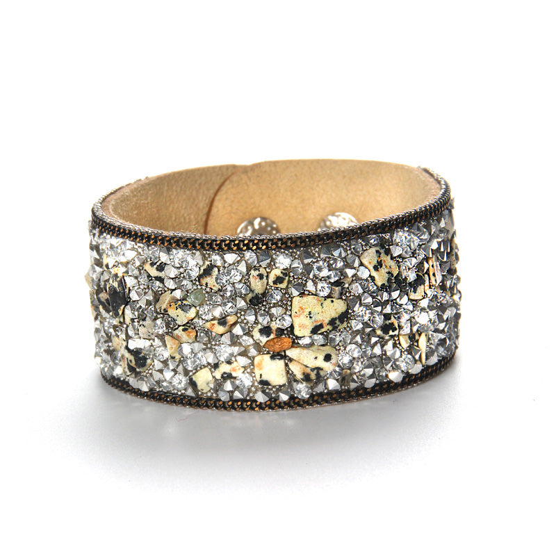 Wrap Cuff Slake Leather Bracelets With Crystal Rhinestone