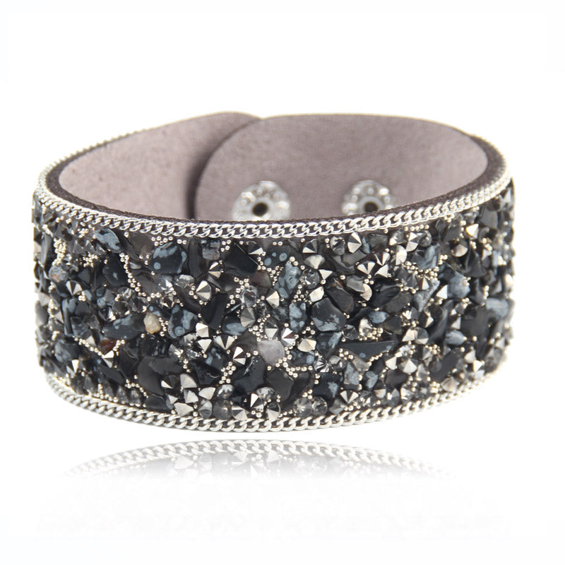 Wrap Cuff Slake Leather Bracelets With Crystal Rhinestone