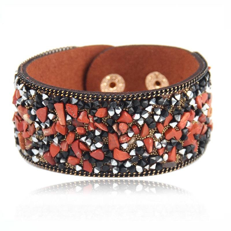 Wrap Cuff Slake Leather Bracelets With Crystal Rhinestone