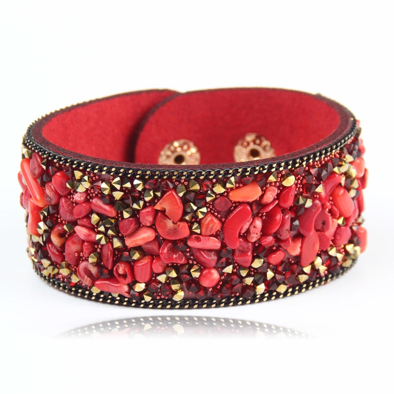 Wrap Cuff Slake Leather Bracelets With Crystal Rhinestone