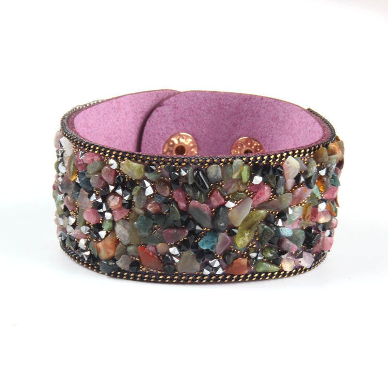 Wrap Cuff Slake Leather Bracelets With Crystal Rhinestone