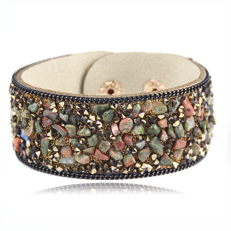 Wrap Cuff Slake Leather Bracelets With Crystal Rhinestone