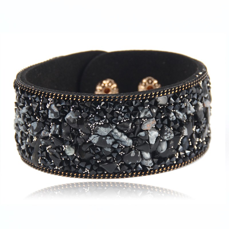 Wrap Cuff Slake Leather Bracelets With Crystal Rhinestone