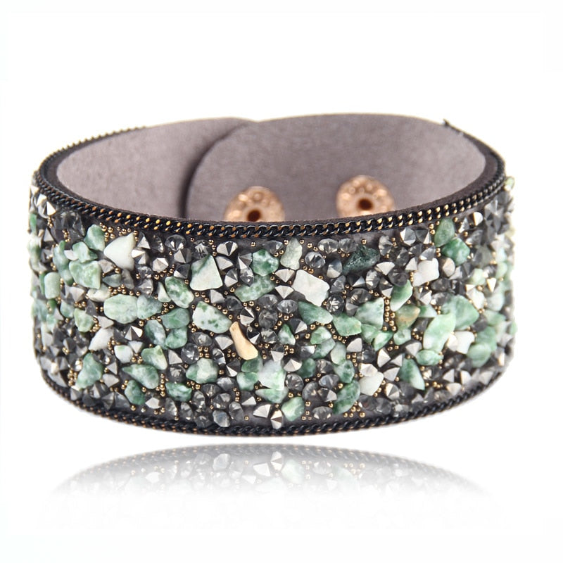 Wrap Cuff Slake Leather Bracelets With Crystal Rhinestone