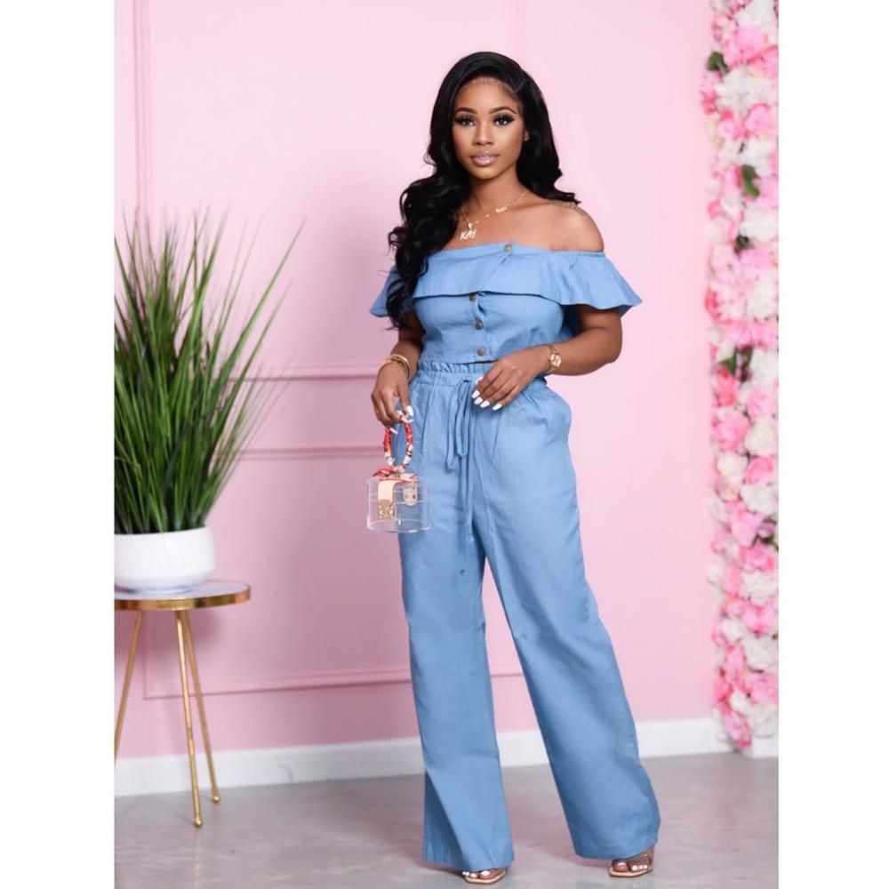 Solid Off Shoulder Tops Long Pants Set