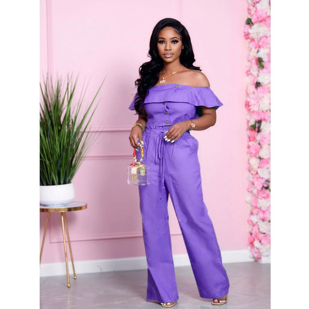 Solid Off Shoulder Tops Long Pants Set