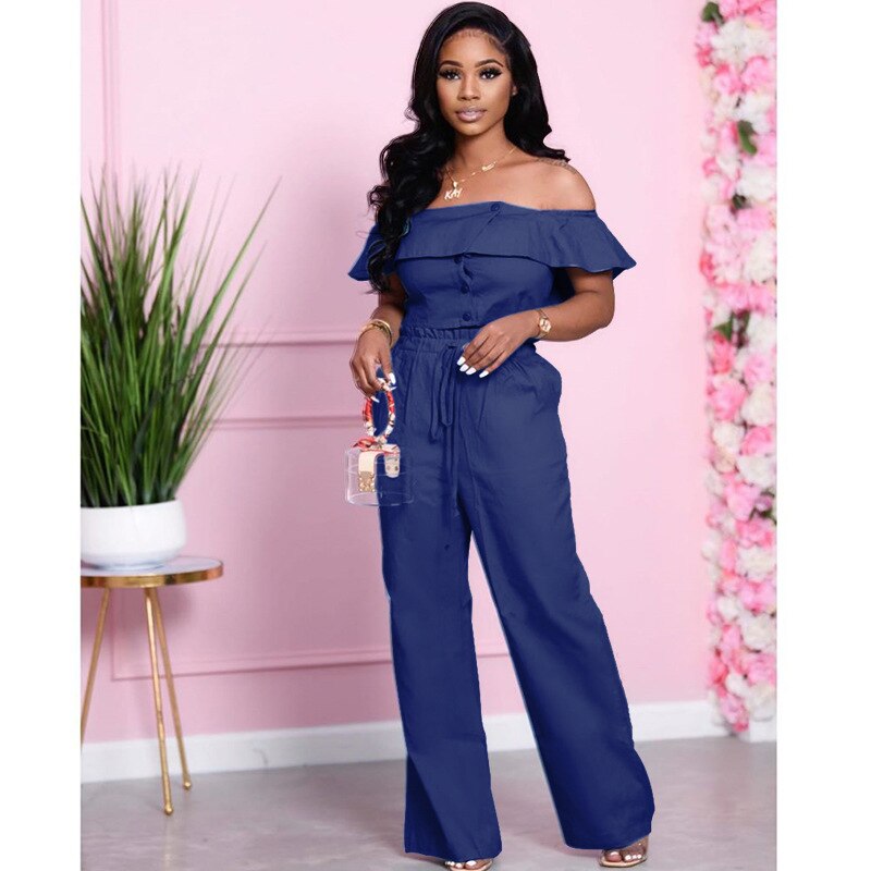 Solid Off Shoulder Tops Long Pants Set