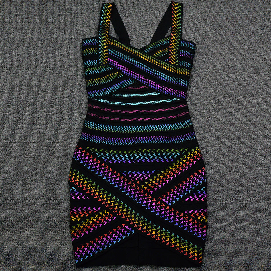 Sleeveless Straps Printed Multi Color Mini Dress