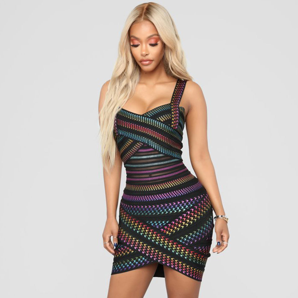 Sleeveless Straps Printed Multi Color Mini Dress