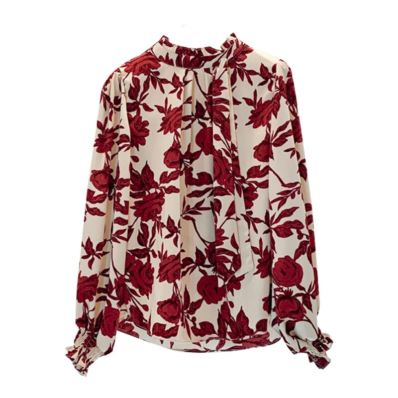 Print Long Lantern Sleeve Shirt Slim Fit Mini Skirt Two Piece Set