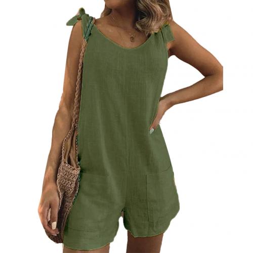 Solid Color Sleeveless Adjustable Straps Pockets Loose Rompers