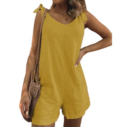 Solid Color Sleeveless Adjustable Straps Pockets Loose Rompers