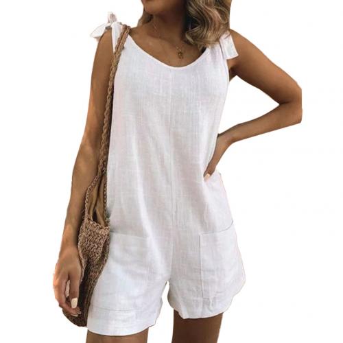 Solid Color Sleeveless Adjustable Straps Pockets Loose Rompers