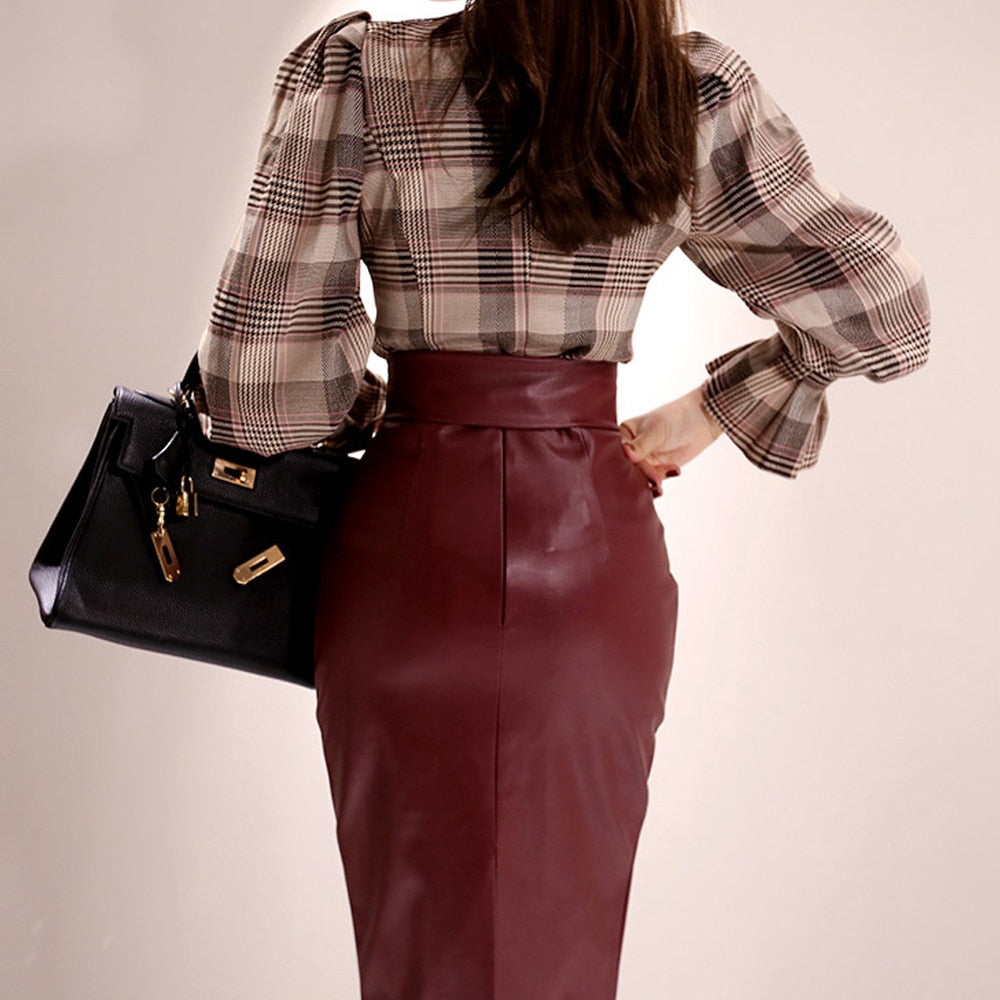 Autumn High Waist PU Leather Skirts