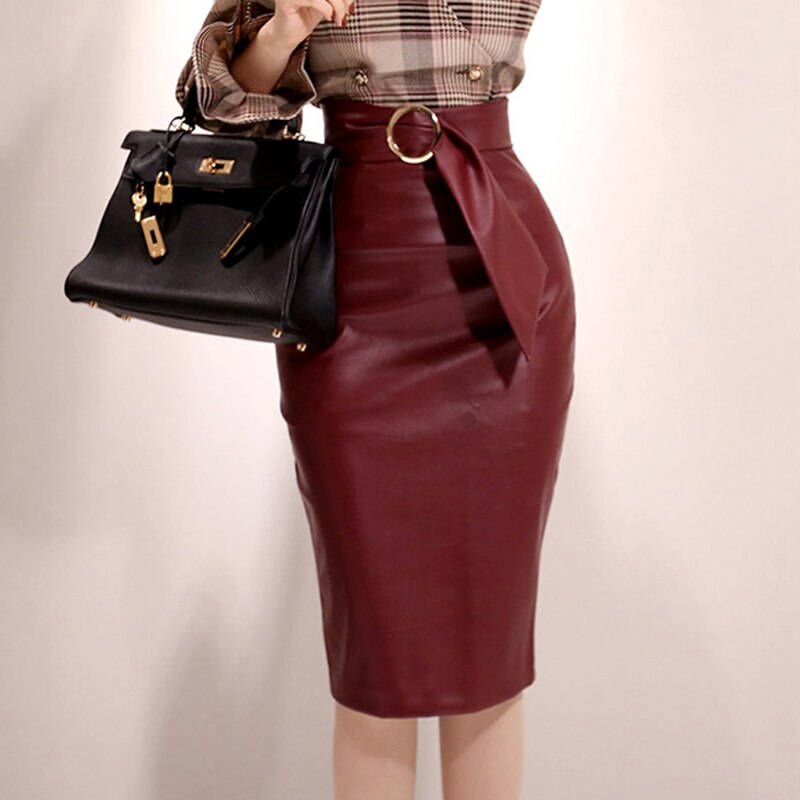 Autumn High Waist PU Leather Skirts