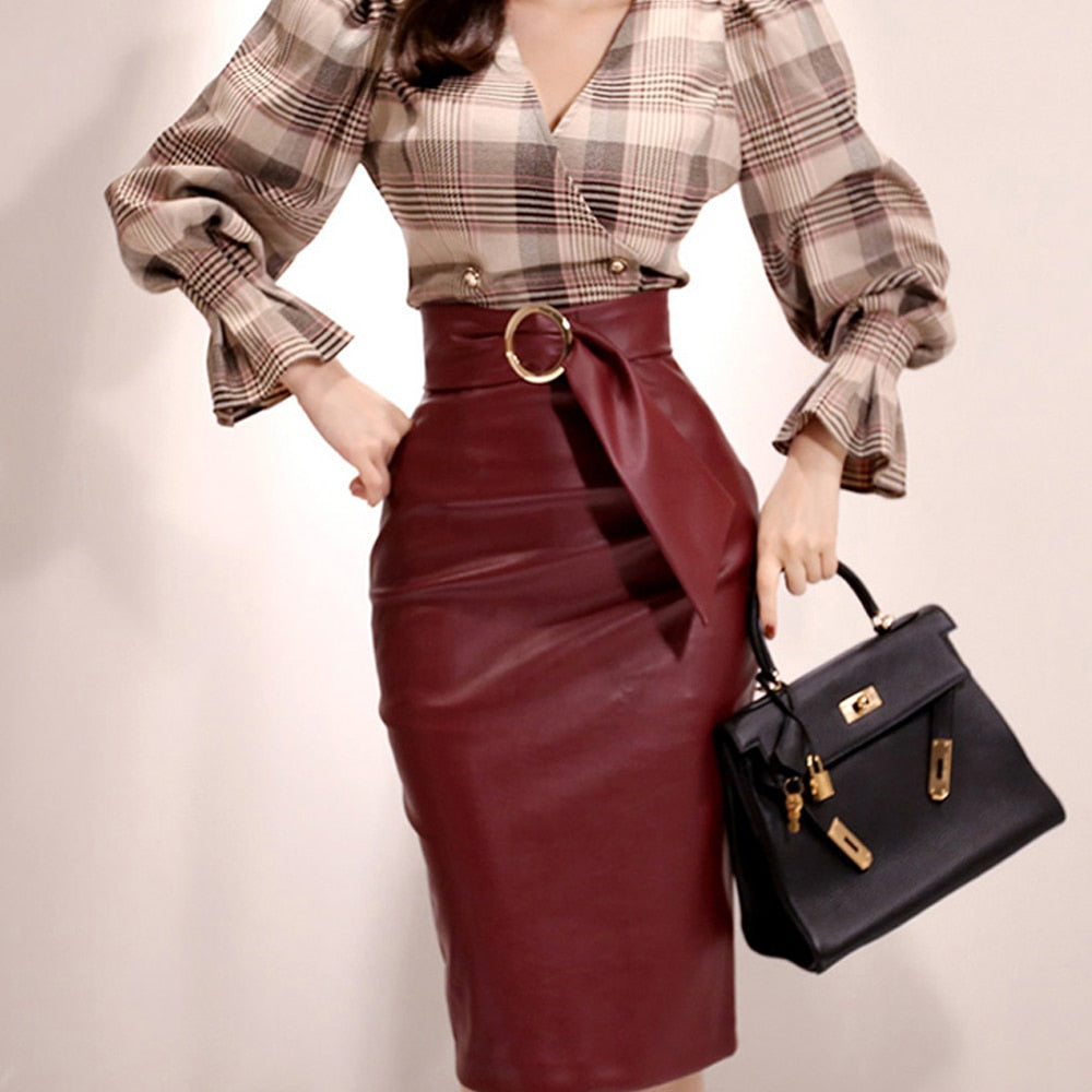 Autumn High Waist PU Leather Skirts