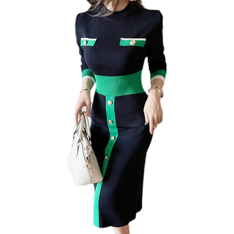 Long Sleeve Patchwork Knitted Dress
