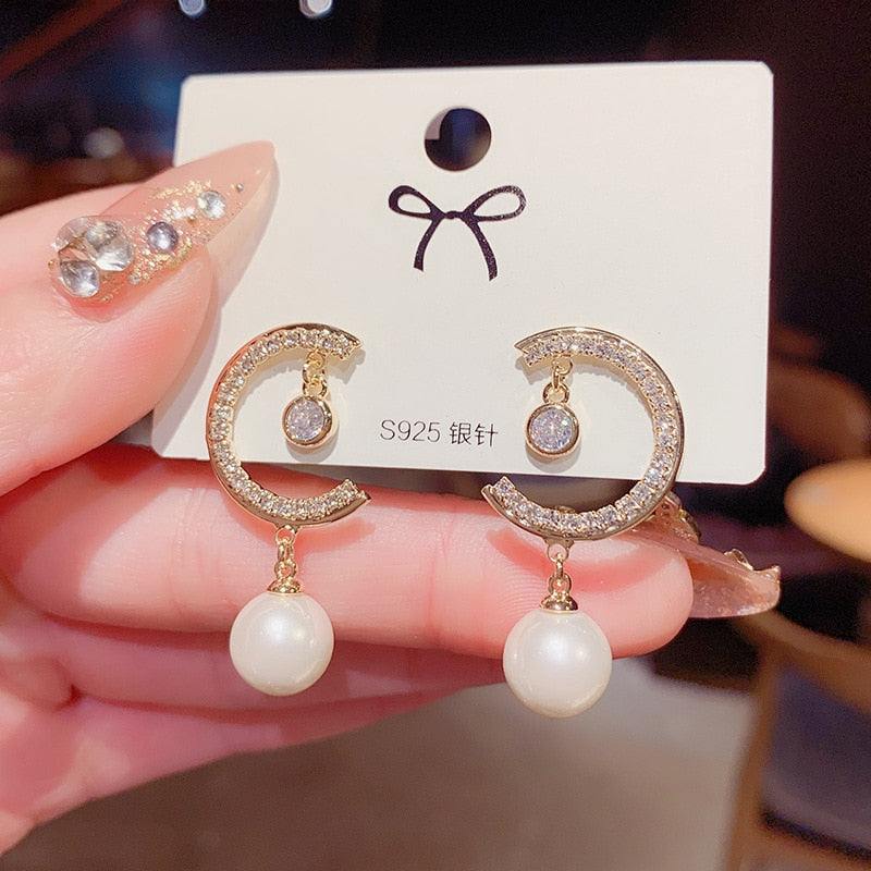 Oversized White Pearl Drop Earrings for Women