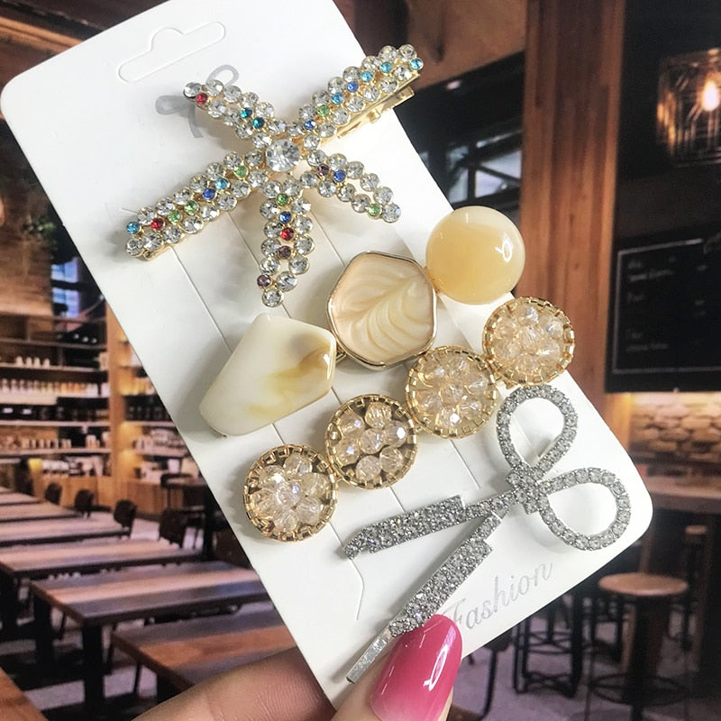 Pearl Crystal Acrylic Hair Clips Sets