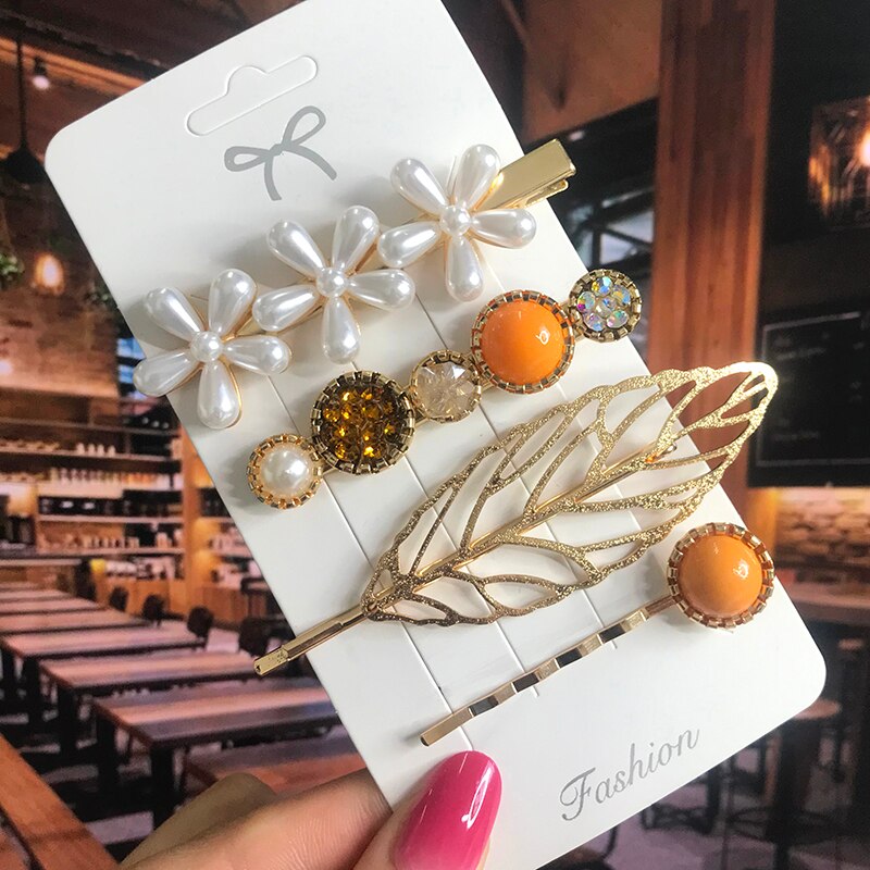 Pearl Crystal Acrylic Hair Clips Sets