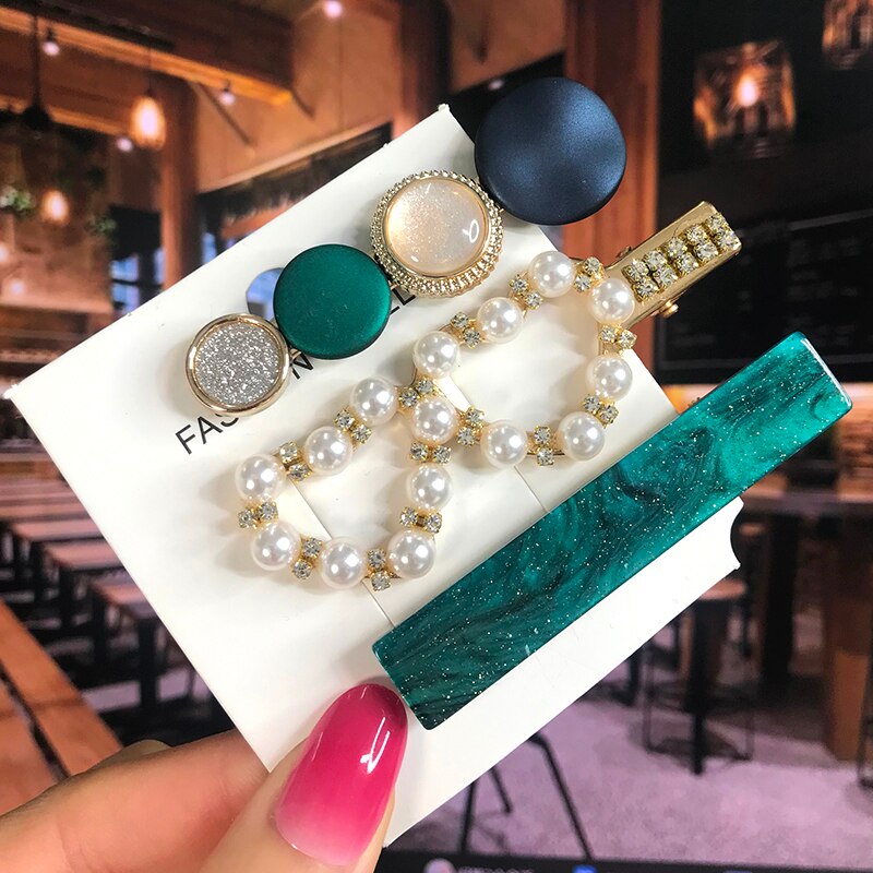 Pearl Crystal Acrylic Hair Clips Sets