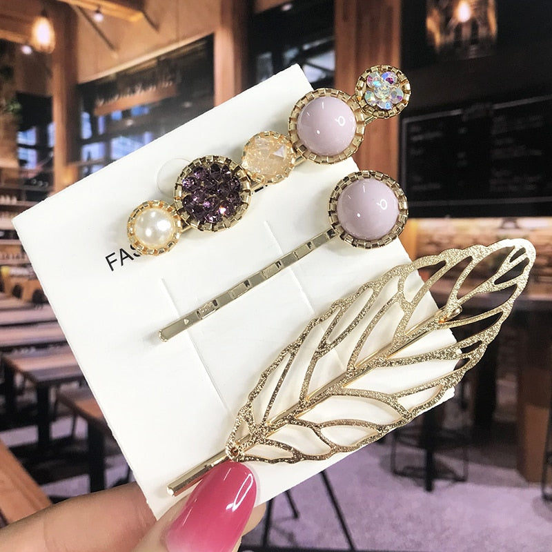 Pearl Crystal Acrylic Hair Clips Sets