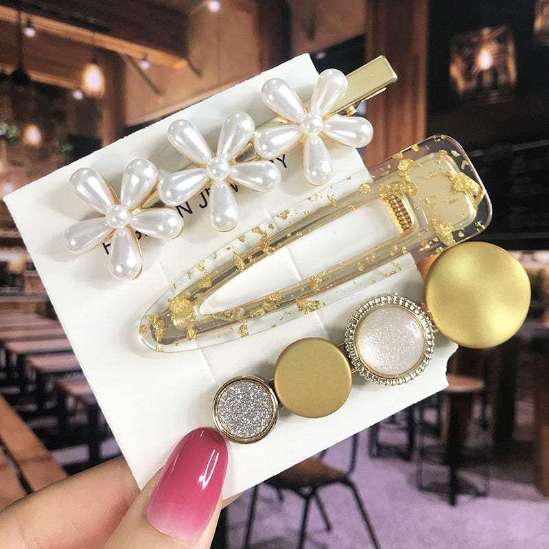 Pearl Crystal Acrylic Hair Clips Sets