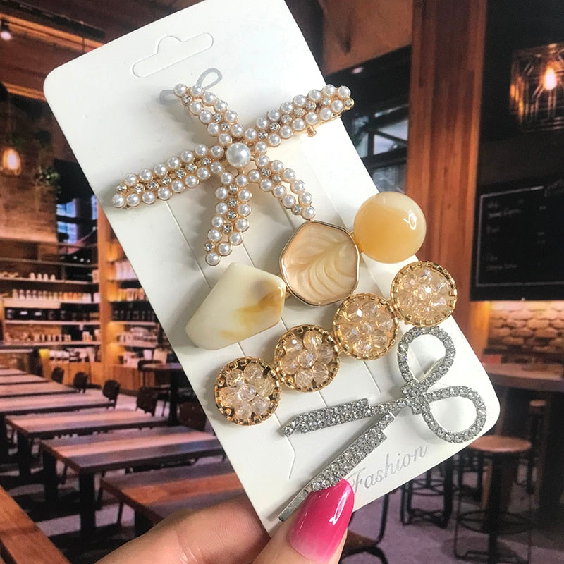 Pearl Crystal Acrylic Hair Clips Sets