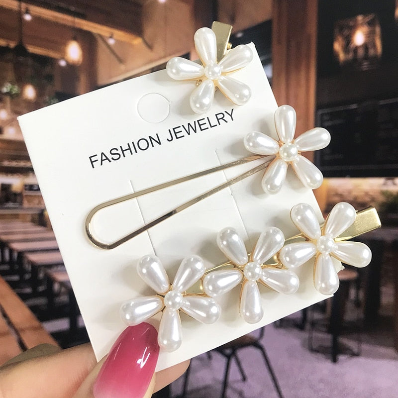 Pearl Crystal Acrylic Hair Clips Sets