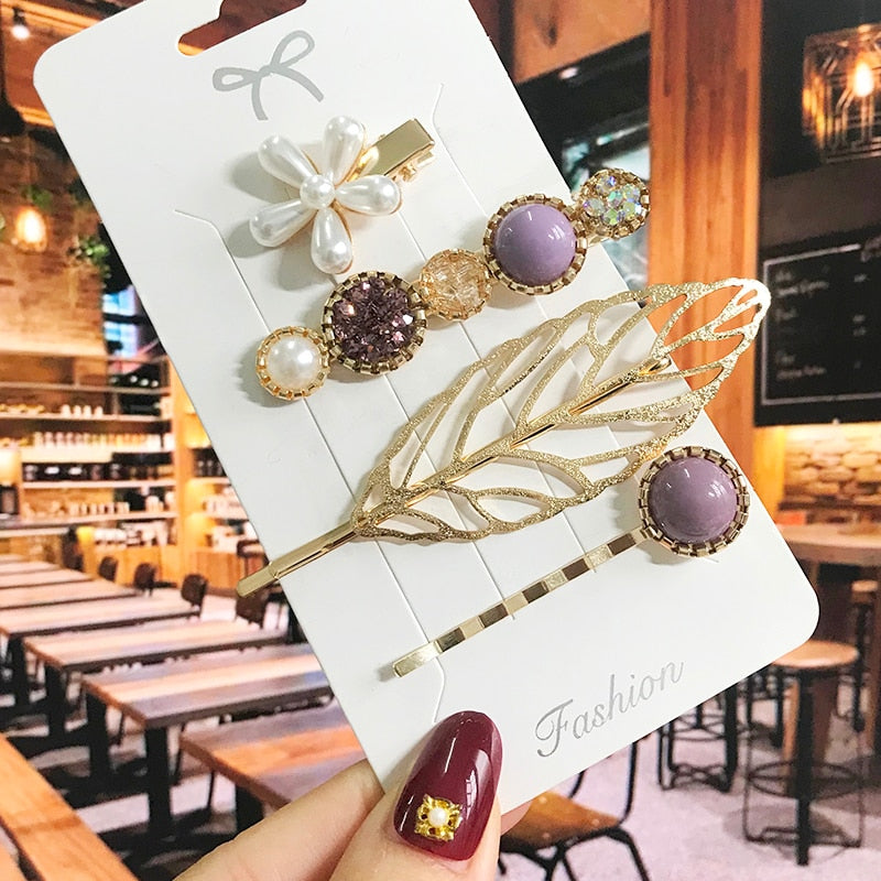 Pearl Crystal Acrylic Hair Clips Sets