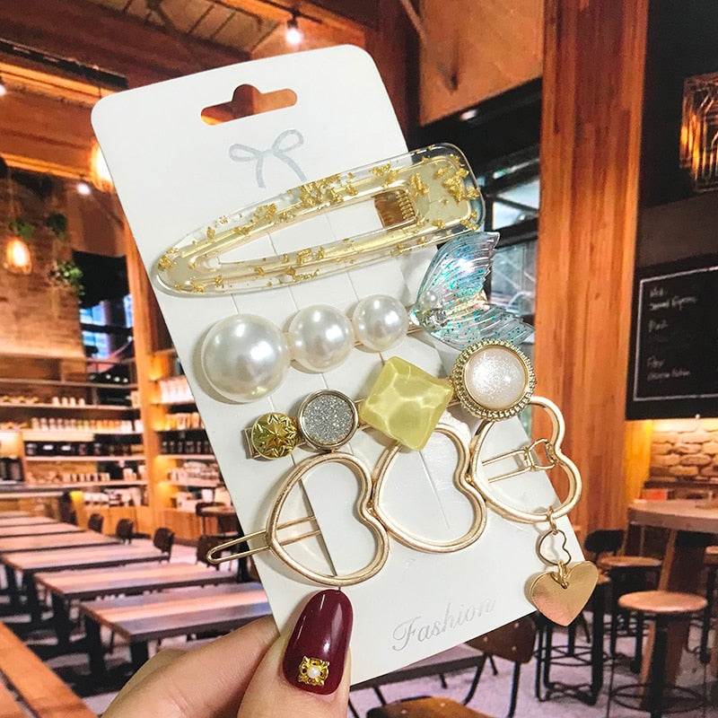 Pearl Crystal Acrylic Hair Clips Sets