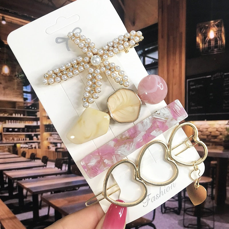 Pearl Crystal Acrylic Hair Clips Sets