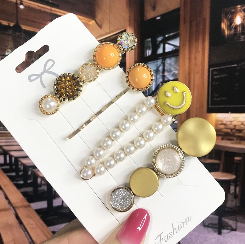 Pearl Crystal Acrylic Hair Clips Sets