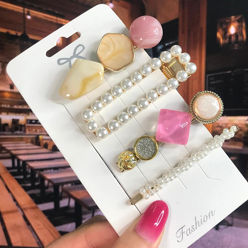 Pearl Crystal Acrylic Hair Clips Sets