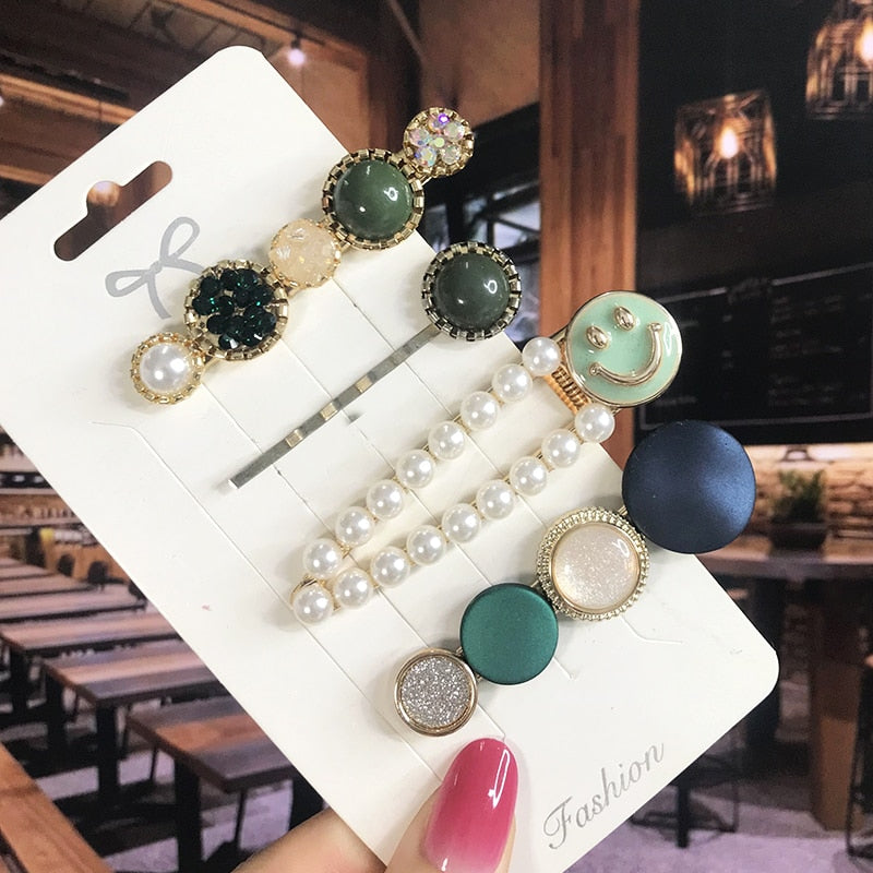 Pearl Crystal Acrylic Hair Clips Sets