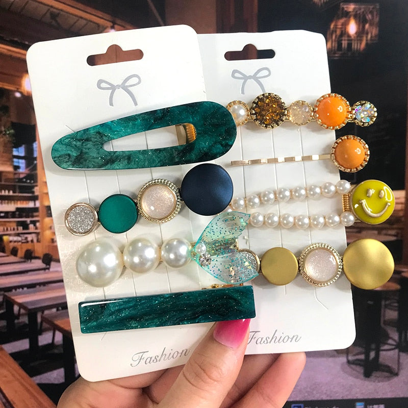 Pearl Crystal Acrylic Hair Clips Sets