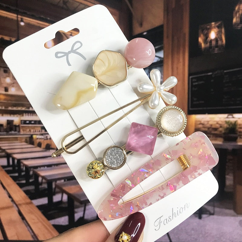 Pearl Crystal Acrylic Hair Clips Sets