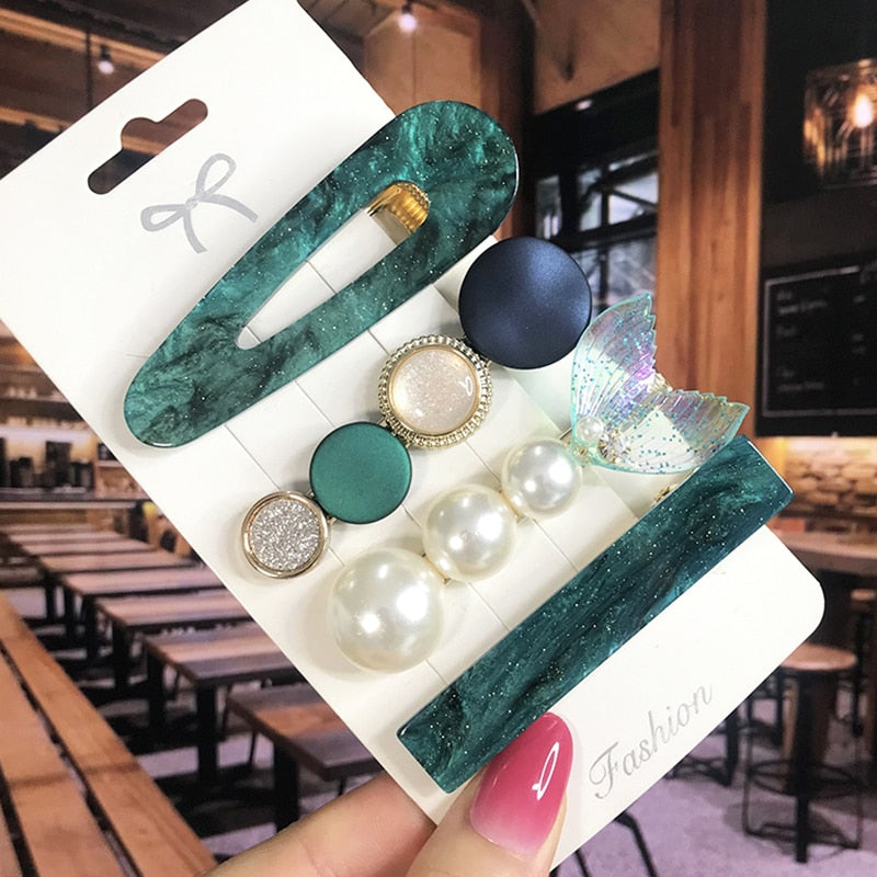 Pearl Crystal Acrylic Hair Clips Sets