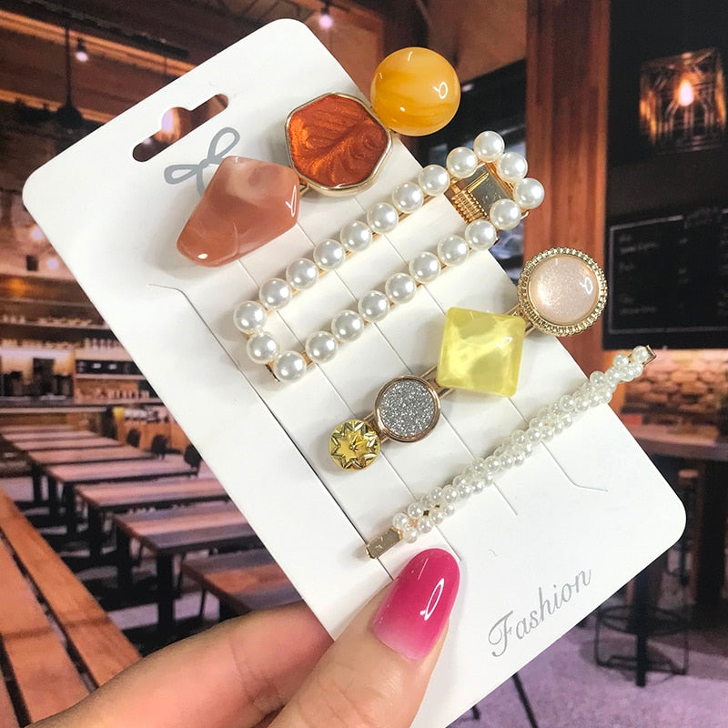 Pearl Crystal Acrylic Hair Clips Sets