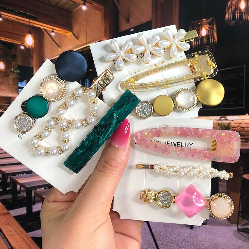 Pearl Crystal Acrylic Hair Clips Sets