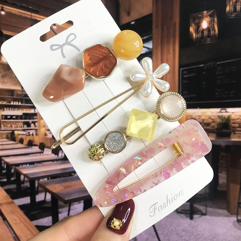 Pearl Crystal Acrylic Hair Clips Sets