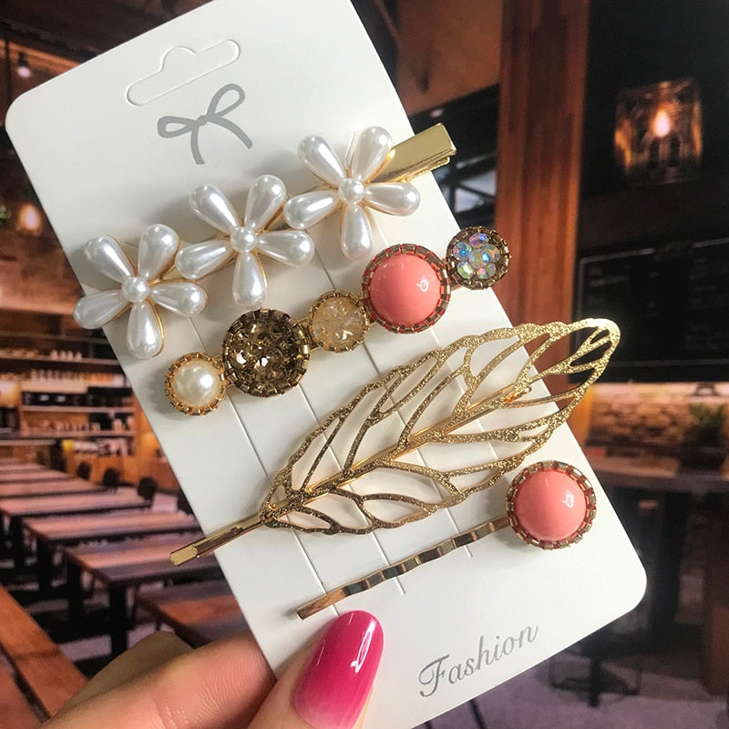 Pearl Crystal Acrylic Hair Clips Sets