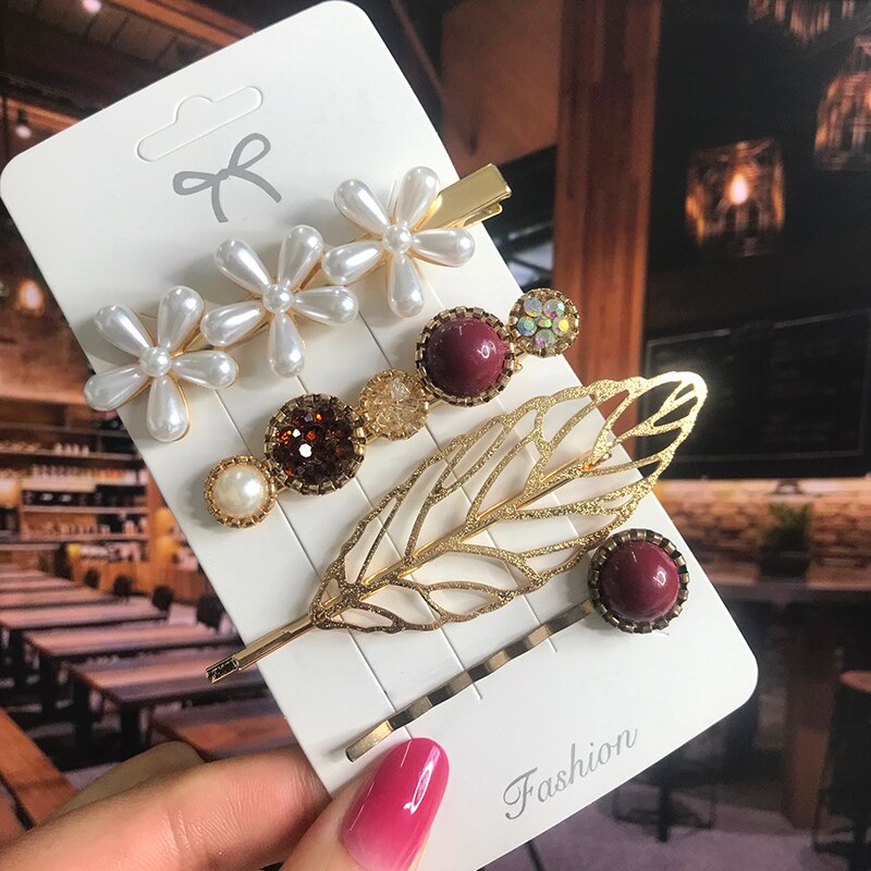 Pearl Crystal Acrylic Hair Clips Sets