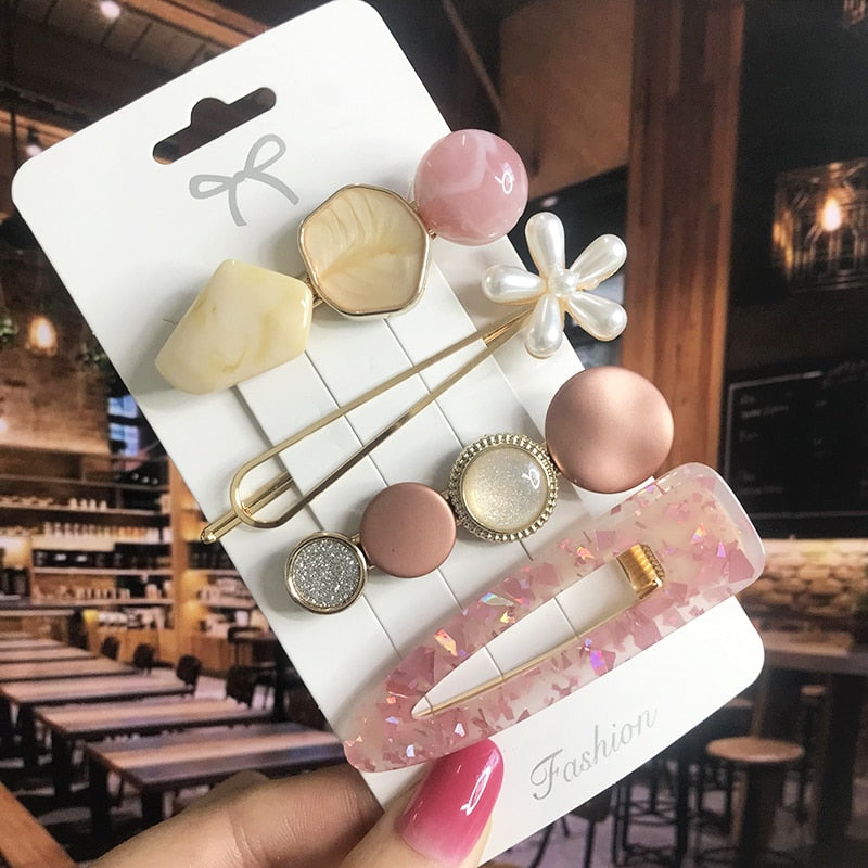 Pearl Crystal Acrylic Hair Clips Sets