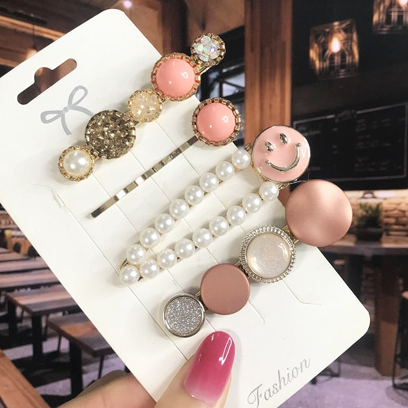 Pearl Crystal Acrylic Hair Clips Sets