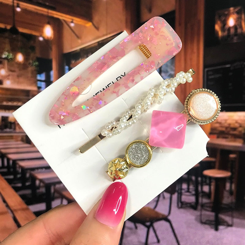 Pearl Crystal Acrylic Hair Clips Sets
